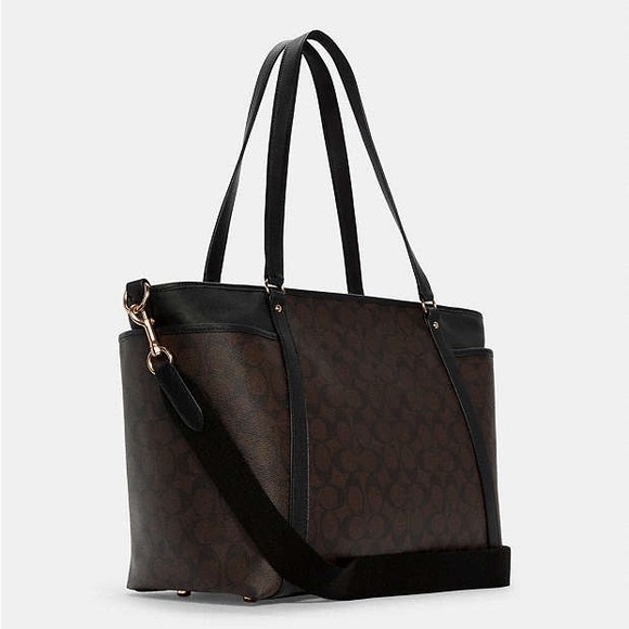 Coach Signature Brown and Black Baby Monogram Tote - Picture 4 of 7